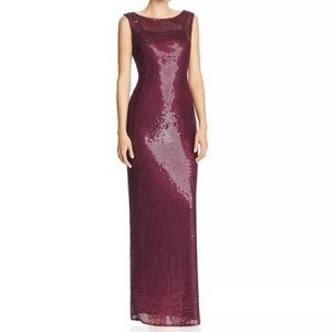 Adriana Papell Sequin Maxi Dress Gown Purple 12